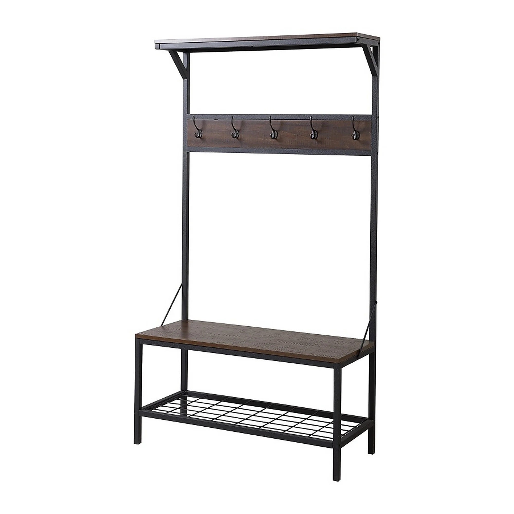 Hall Tree with Shoe Bench in Dark Brown WMC Group