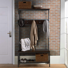 Load image into Gallery viewer, Hall Tree with Shoe Bench in Dark Brown