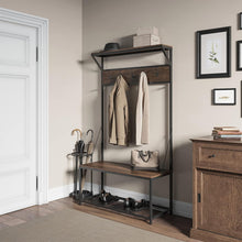 Load image into Gallery viewer, Hall Tree with Shoe Bench in Dark Brown