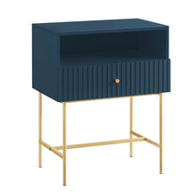 Load image into Gallery viewer, Lucia Slender Fluted Bedside Table In Velvet Blue
