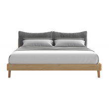 Load image into Gallery viewer, Liana Natural Bed Frame with Grey Fabric Bedhead in Queen or King Size
