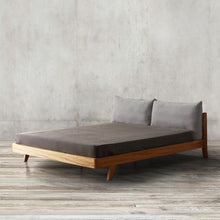 Load image into Gallery viewer, Liana Natural Bed Frame with Grey Fabric Bedhead in Queen or King Size
