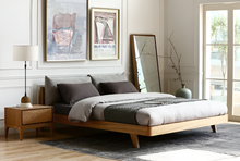 Load image into Gallery viewer, Liana Natural Bed Frame with Grey Fabric Bedhead in Queen or King Size
